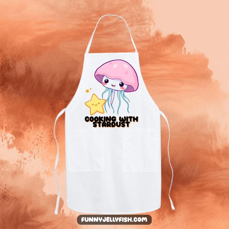 Funny kawaii jellyfish playfully bouncing a miniature star with its bell on this durable and cute apron.