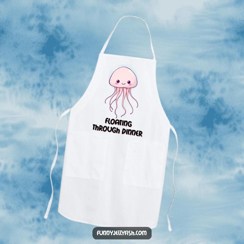 Funny kawaii jellyfish with wiggly tentacles floating happily inside a bubble on this durable and cute apron.