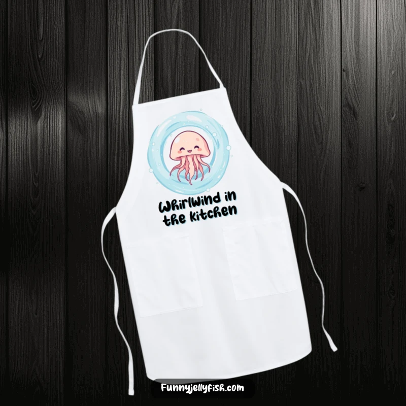 Funny kawaii jellyfish giggling as it spins rapidly in a water vortex on this durable and cute apron.