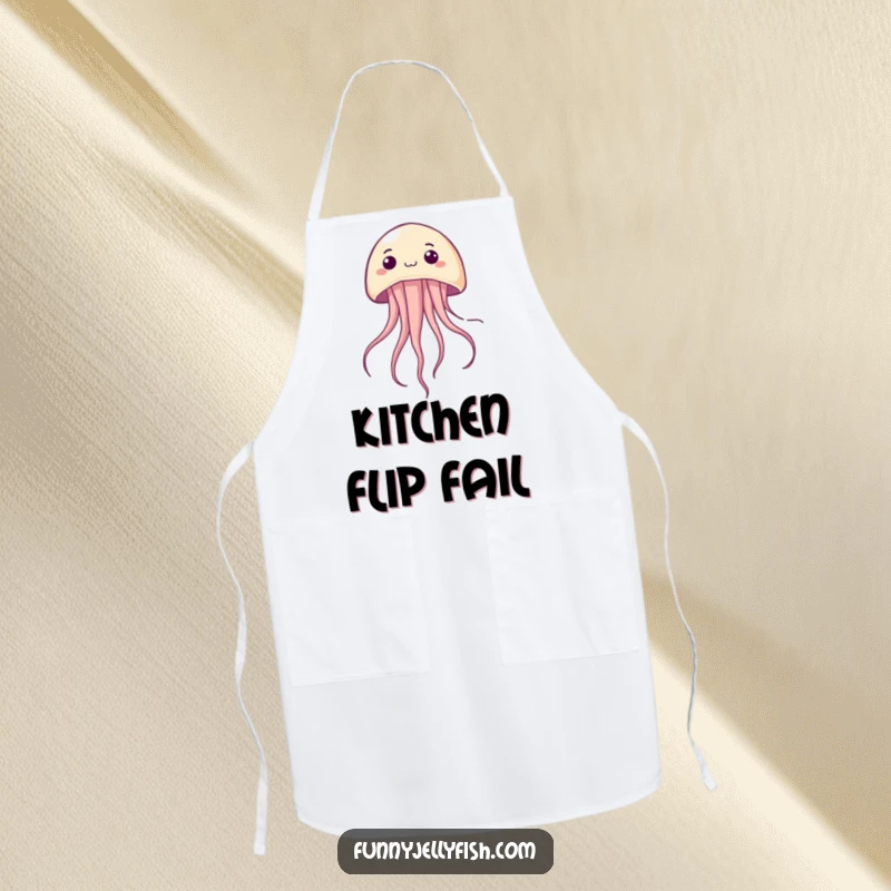 Funny Kawaii Jellyfish Apron, showing a creature floating upside down with a cheerful surprise, providing kitchen protection with humorous, artistic flair.