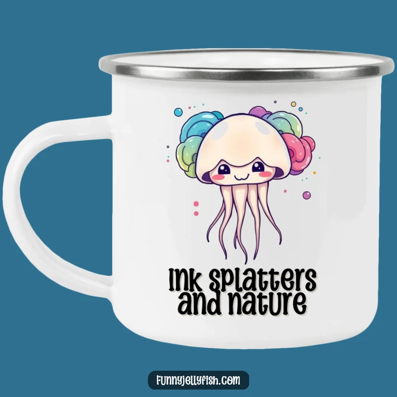 Funny Kawaii Jellyfish Ink Camping Mug: Cute Artist Creature, Perfect Outdoor Funny Gift