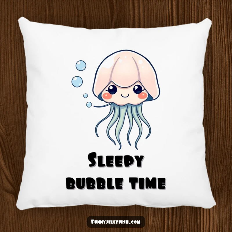 Funny Kawaii Jellyfish Pillow, depicting a creature blowing bubbles with tiny, happy eyes, offering plush comfort and humorous, gentle charm.