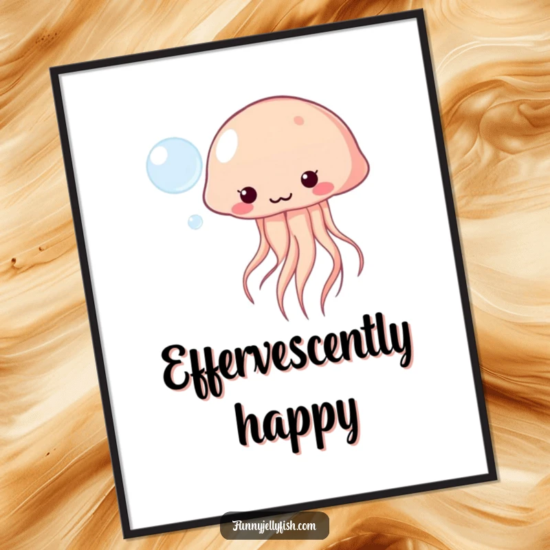 Funny Kawaii Jellyfish Digital Art playfully bopping a floating bubble, offering cute ocean humor and playful vibes.