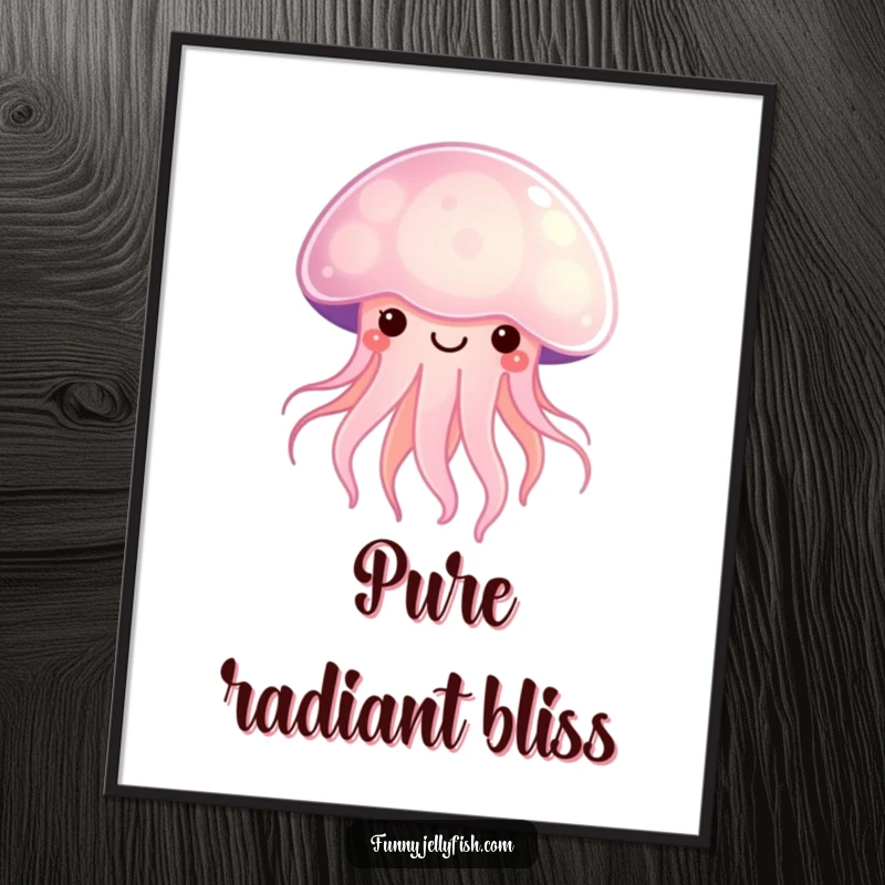 Funny Kawaii Jellyfish Digital Art radiating a soft, happy glow, offering cheerful ocean vibes and cute artistic humor.