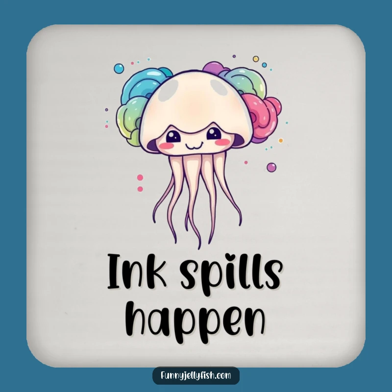 Funny Kawaii Jellyfish Ink Coaster: Cute Artist Creature, Perfect Table Funny Gift