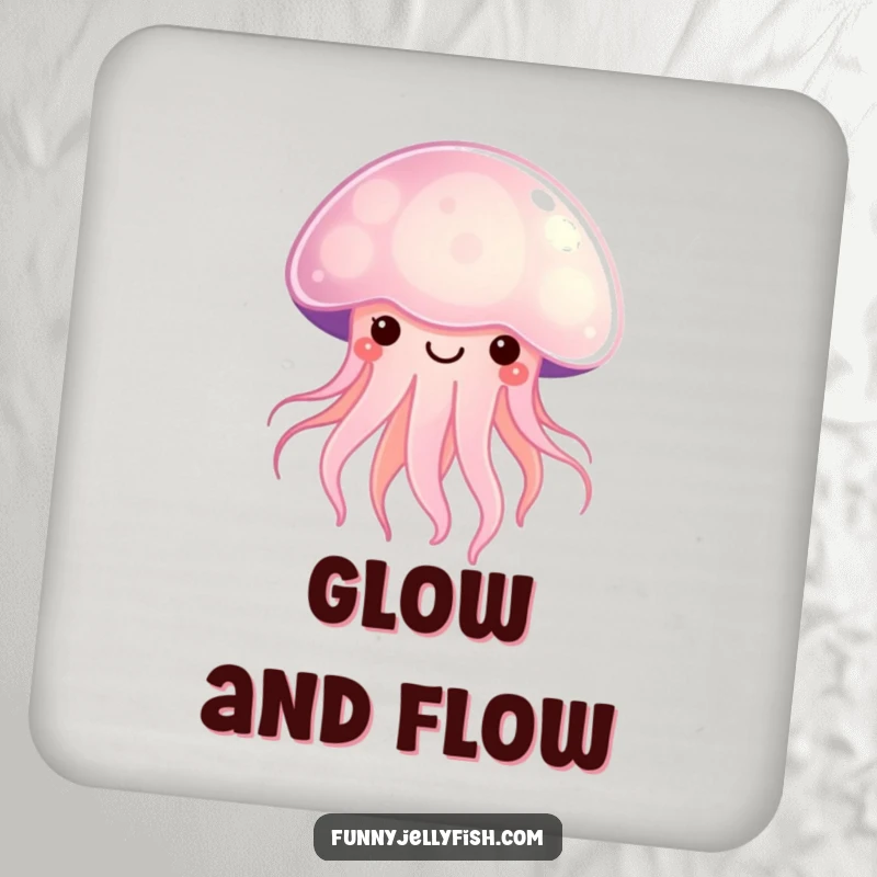 Funny Kawaii Jellyfish Coasters radiating a soft, happy glow, adding cute ocean humor and surface protection.