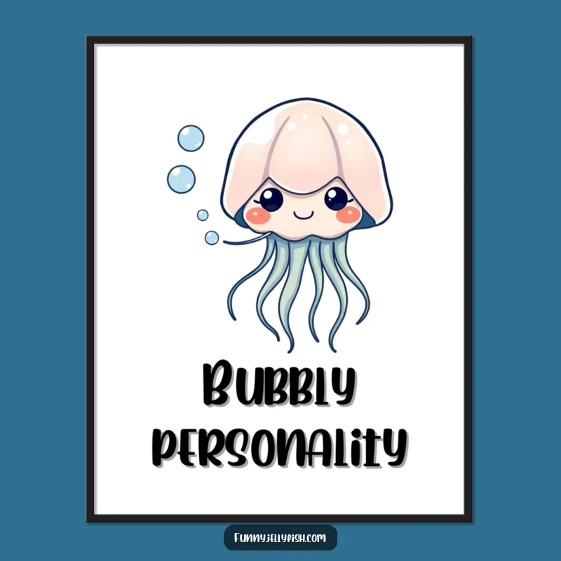 Funny Kawaii Jellyfish Bubble Poster - Serene Wall Art