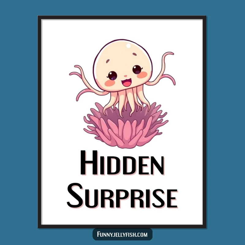 Funny Kawaii Jellyfish Jump Poster: Comical Wall Art, Surprise Sea Gift!
