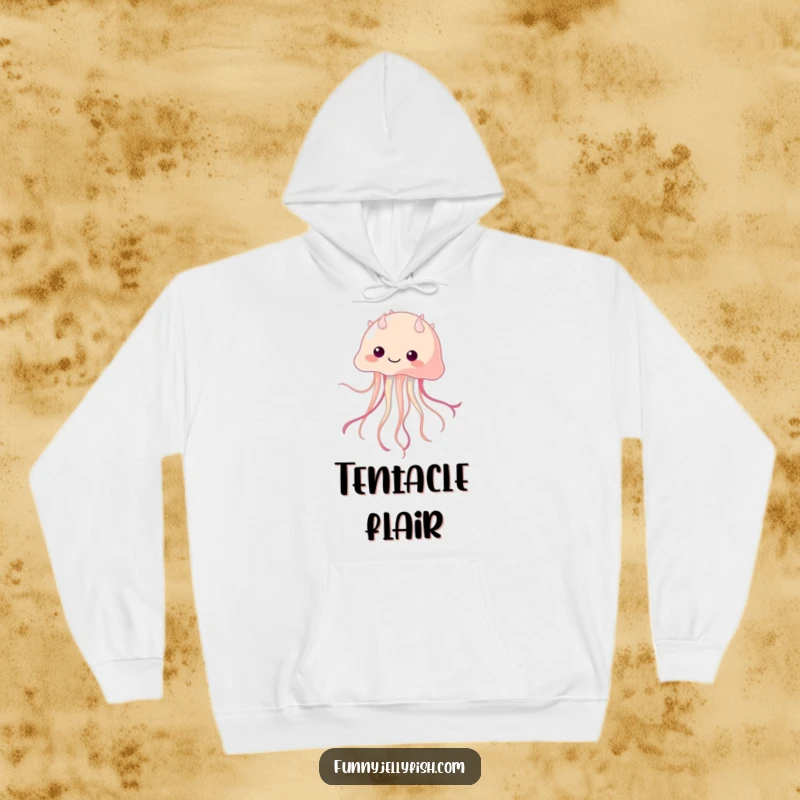 Funny Kawaii Jellyfish Hoodie, illustrated as a playful dancer with lively tentacles, offering cozy warmth and humorous charm for any fan.