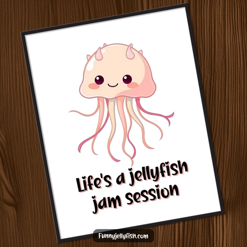 Funny Free Printable Wall Art: A cute kawaii jellyfish performing a joyful tentacle dance, perfect for lively decor.