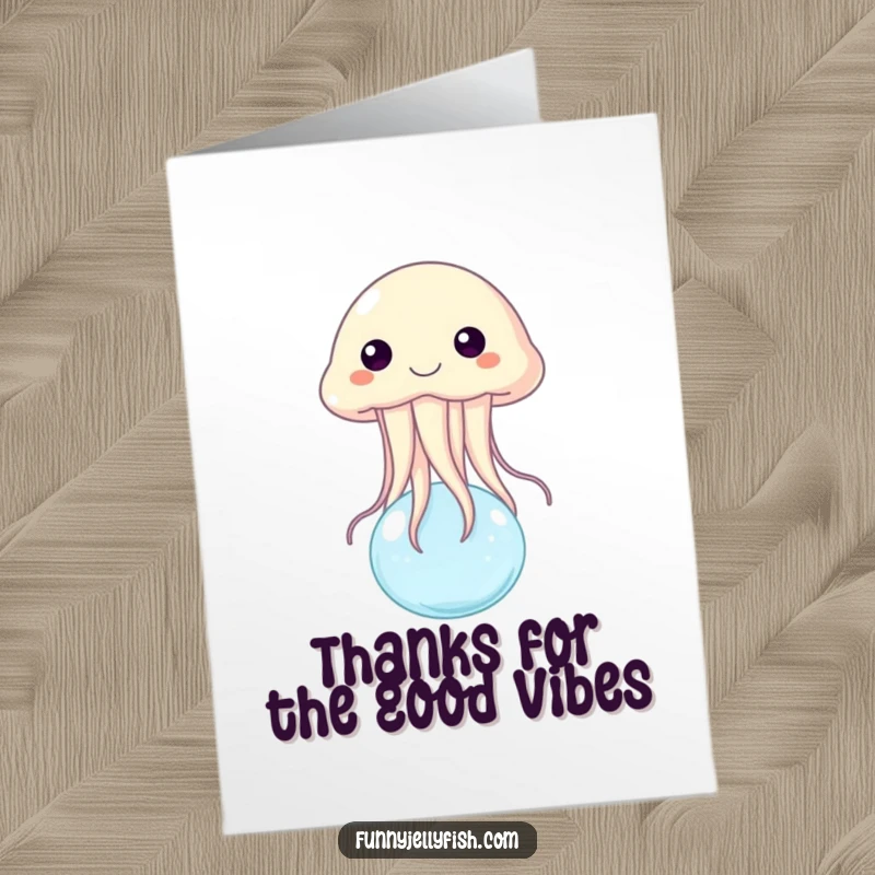 Funny Free Printable Thank You Card: A happy jellyfish bounces joyfully on a water bubble, conveying sincere thanks.