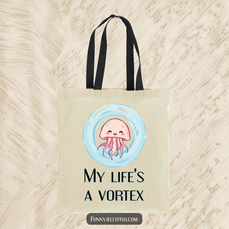 Funny kawaii jellyfish giggling as it spins rapidly in a water vortex on this spacious and stylish tote bag.
